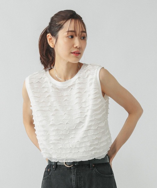 GLOBAL WORK(グローバルワーク)の「ティアードフリルノースリーブ/577912(Tシャツ/カットソー・レディース・グリーン系その他3/ブラック/オフホワイト・LARGE/MEDIUM)」の7枚目の写真