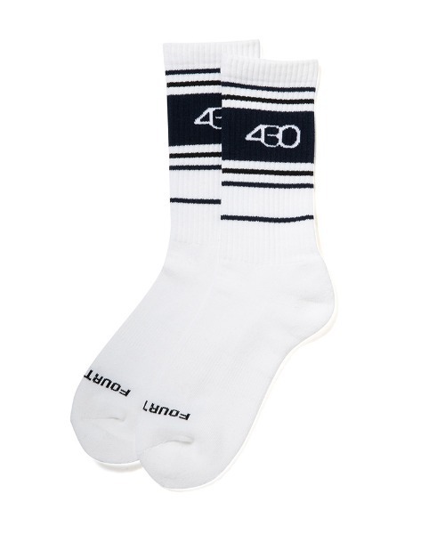 430(フォーサーティ)の「mko13059-CM MULTI LINE LONG SOX ロングソックス(25-177)(ソックス/靴下・メンズ・ブラック/ネイビー/ホワイト・FREE)」の2枚目の写真