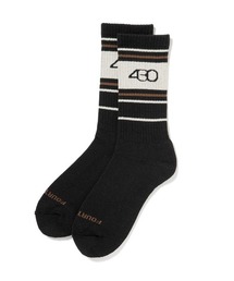 430（フォーサーティ）の「mko13059-CM MULTI LINE LONG SOX ロングソックス(25-177)（ソックス/靴下・メンズ）」