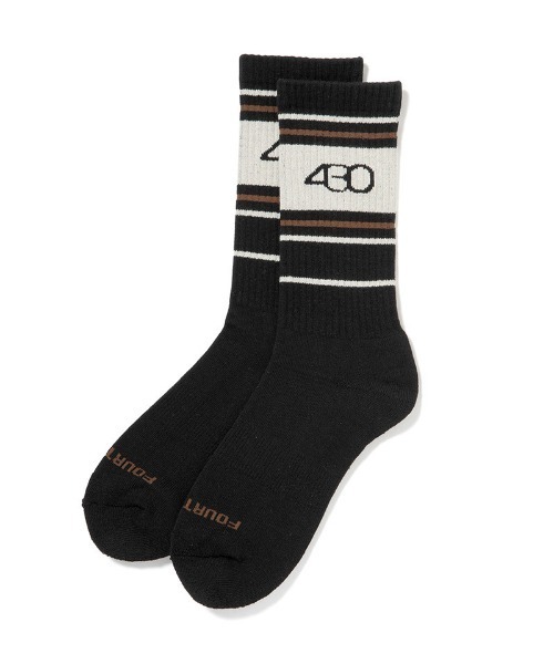430(フォーサーティ)の「mko13059-CM MULTI LINE LONG SOX ロングソックス(25-177)(ソックス/靴下・メンズ・ブラック/ネイビー/ホワイト・FREE)」の1枚目の写真