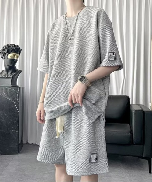 セール】【SETUP7】ワッフル生地サマーセットアップ ワッフルTシャツ