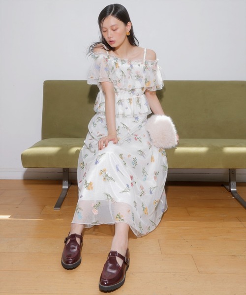 セール】ボタニカル柄刺繍チュールスカート（スカート）｜AND COUTURE