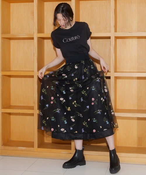 AND COUTURE(アンドクチュール)の「ボタニカル柄刺繍チュールスカート(スカート・レディース・オフホワイト/ブラック・FREE)」の12枚目の写真