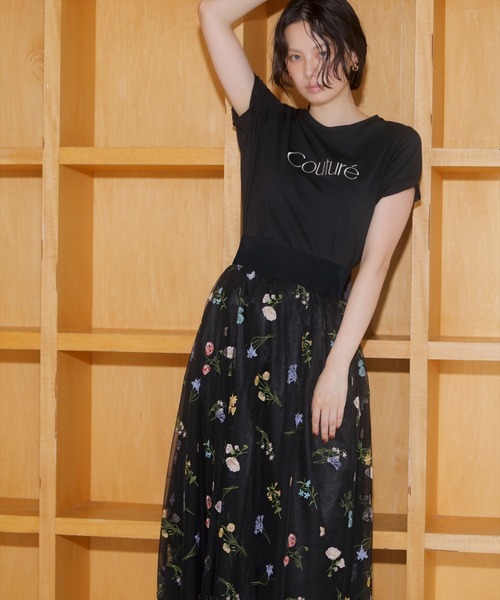 AND COUTURE(アンドクチュール)の「ボタニカル柄刺繍チュールスカート(スカート・レディース・オフホワイト/ブラック・FREE)」の14枚目の写真