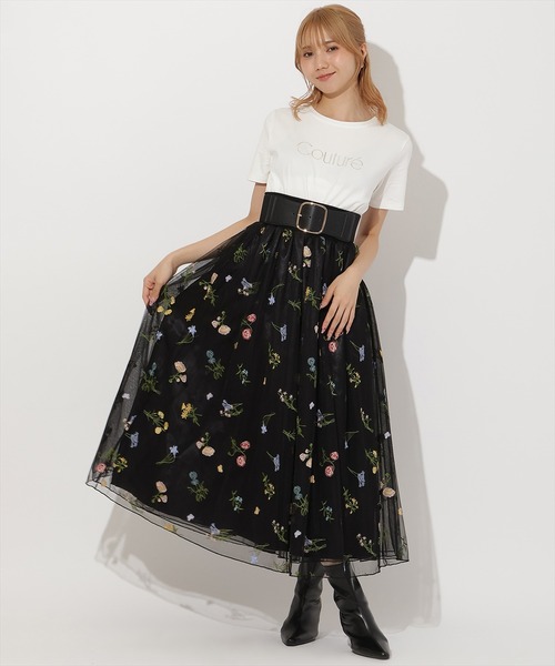 AND COUTURE(アンドクチュール)の「ボタニカル柄刺繍チュールスカート(スカート・レディース・オフホワイト/ブラック・FREE)」の16枚目の写真