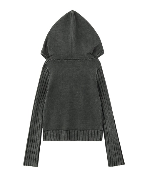 X-girl(エックスガール)の「FADED WOVEN MIX KNIT HOODIE(パーカー・レディース・ブラック/オリーブ/ブラウン・ONE SIZE)」の5枚目の写真