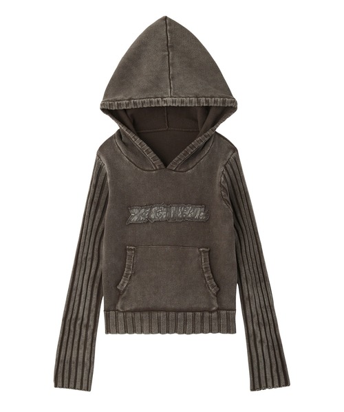 X-girl(エックスガール)の「FADED WOVEN MIX KNIT HOODIE(パーカー・レディース・ブラック/オリーブ/ブラウン・ONE SIZE)」の4枚目の写真