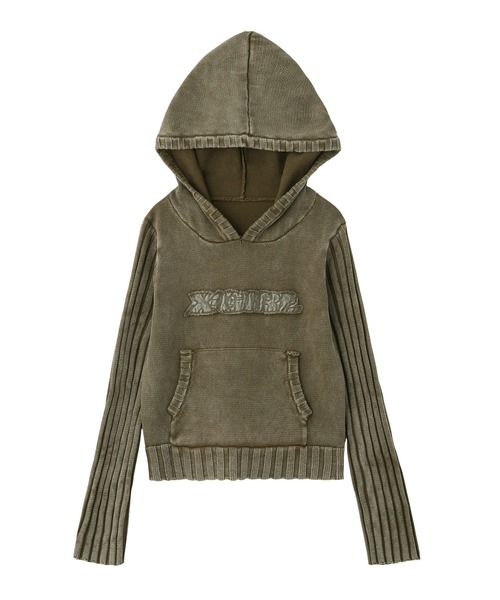 X-girl(エックスガール)の「FADED WOVEN MIX KNIT HOODIE(パーカー・レディース・ブラック/オリーブ/ブラウン・ONE SIZE)」の15枚目の写真