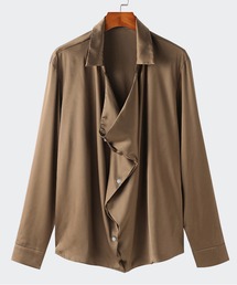 deres デレス　プルオーバーシャツ ブラウン　新品・未使用 DFFUR. ブラウス シャツ ニュアンスサテンオープンカラーシャツ