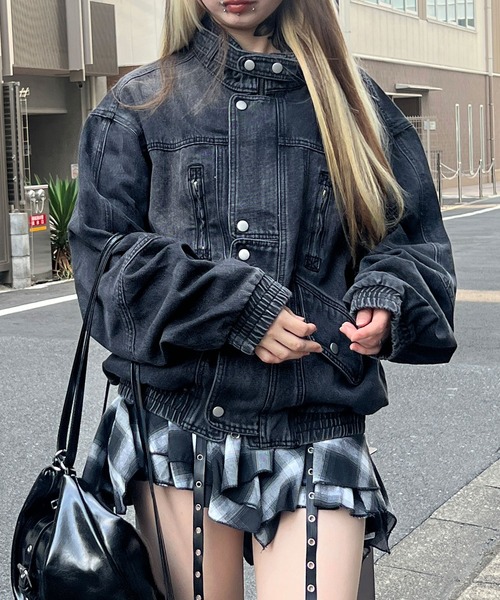 Figments（フィグメンツ）の「80'Sライクデニムバイカーブルゾン（ブルゾン・レディース・ブラック・FREE）」の16枚目の写真