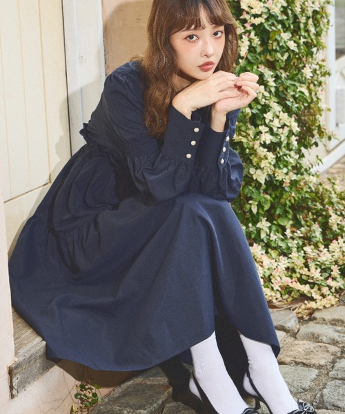 ララーナ レトロクラシックポロワンピース ネイビー ララーナ レトロクラシックポロワンピース ネイビー レトロ