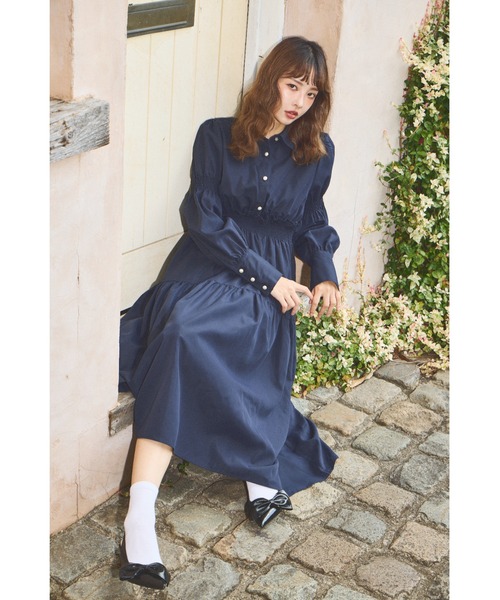 ララーナ レトロクラシックポロワンピース ネイビー ララーナ レトロクラシックポロワンピース ネイビー Lallana