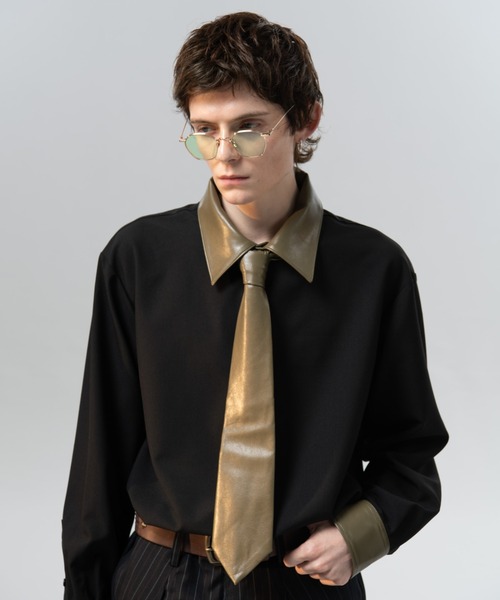 ジッパー付きレザーネクタイ LOREM IPSUM ロレムイプサム ブラック ジッパー付きレザーネクタイ LOREM IPSUM ロレムイプサム ブラック