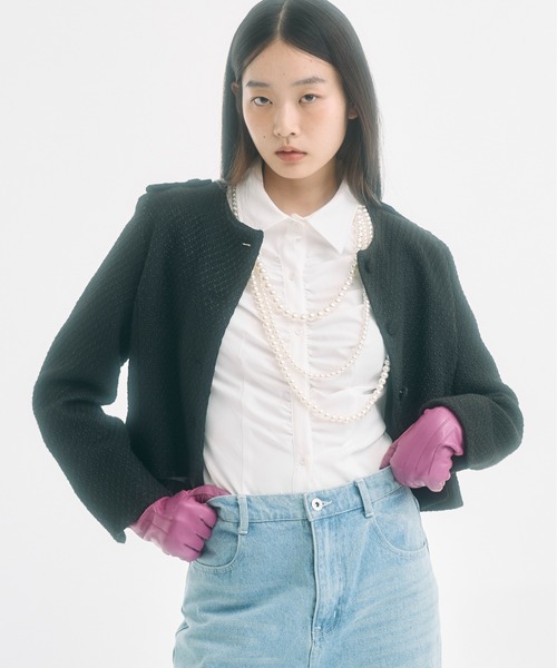 FEKETE(フェケテ)の「cropped tweed jacket / クロップドツイードジャケット(ノーカラージャケット・レディース・アイボリー/ブラック・LARGE/MEDIUM/SMALL)」の11枚目の写真