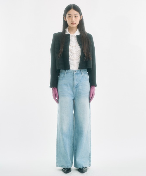 FEKETE(フェケテ)の「cropped tweed jacket / クロップドツイードジャケット(ノーカラージャケット・レディース・アイボリー/ブラック・LARGE/MEDIUM/SMALL)」の5枚目の写真
