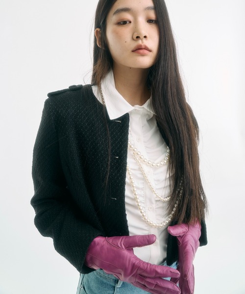 FEKETE(フェケテ)の「cropped tweed jacket / クロップドツイードジャケット(ノーカラージャケット・レディース・アイボリー/ブラック・LARGE/MEDIUM/SMALL)」の6枚目の写真