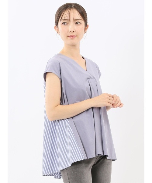 m.f.editorial(エムエフエディトリアル)の「【ストレッチ 布帛切替】m.f.エディトリアル レディース バックフレア 半袖プルオーバー(Tシャツ/カットソー・レディース・ブラウン/パープル/ホワイト/ブラック・FREE)」の4枚目の写真