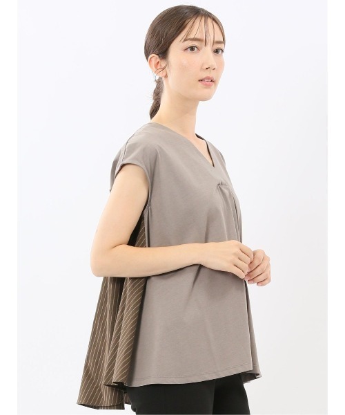 m.f.editorial(エムエフエディトリアル)の「【ストレッチ 布帛切替】m.f.エディトリアル レディース バックフレア 半袖プルオーバー(Tシャツ/カットソー・レディース・ブラウン/パープル/ホワイト/ブラック・FREE)」の3枚目の写真