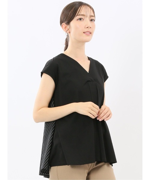 m.f.editorial(エムエフエディトリアル)の「【ストレッチ 布帛切替】m.f.エディトリアル レディース バックフレア 半袖プルオーバー(Tシャツ/カットソー・レディース・ブラウン/パープル/ホワイト/ブラック・FREE)」の2枚目の写真