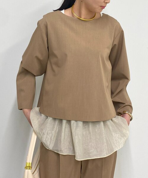 超美品　ラウンジドレス　長袖ブラウス　ベージュ系 Loungedress（ラウンジドレス） ブラウス シャツ サテンBIGシャツ