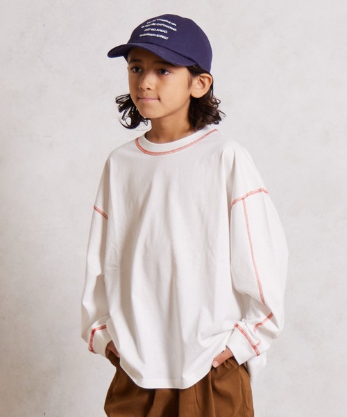 PAIRMANON STREET(ペアマノンストリート)の「【綿100%】配色ステッチ 長袖 Tシャツ【PAIRMANON STREET】(Tシャツ/カットソー・キッズ・ブラック/ミント/イエロー/アイボリー/ホワイト/ライトブルー・90/160/150/140/130/120/110/100)」の2枚目の写真