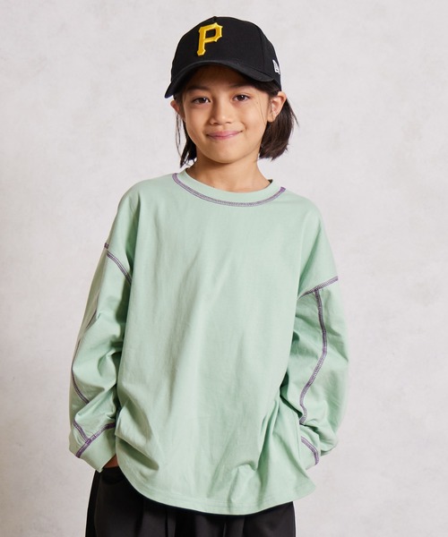 PAIRMANON STREET(ペアマノンストリート)の「【綿100%】配色ステッチ 長袖 Tシャツ【PAIRMANON STREET】(Tシャツ/カットソー・キッズ・ブラック/ミント/イエロー/アイボリー/ホワイト/ライトブルー・90/160/150/140/130/120/110/100)」の4枚目の写真