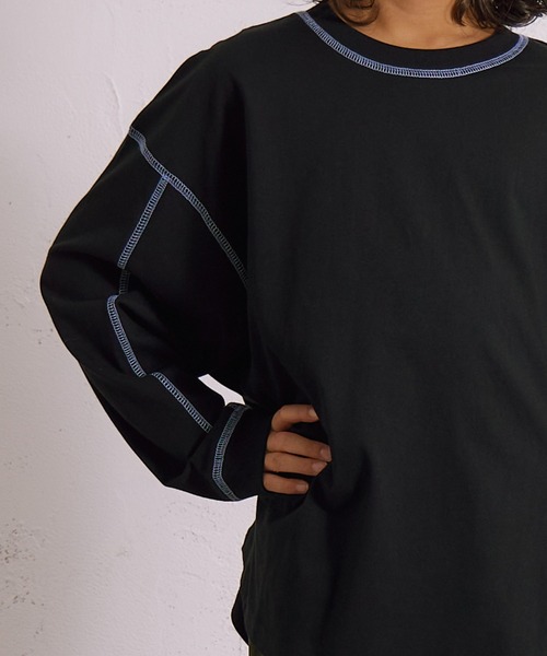 PAIRMANON STREET(ペアマノンストリート)の「【綿100%】配色ステッチ 長袖 Tシャツ【PAIRMANON STREET】(Tシャツ/カットソー・キッズ・ブラック/ミント/イエロー/アイボリー/ホワイト/ライトブルー・90/160/150/140/130/120/110/100)」の8枚目の写真
