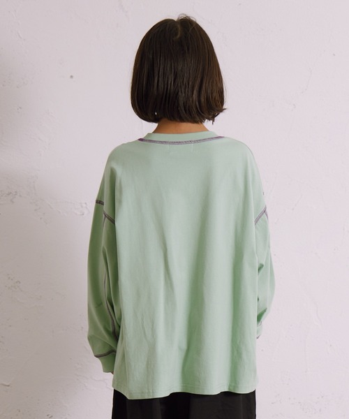 PAIRMANON STREET(ペアマノンストリート)の「【綿100%】配色ステッチ 長袖 Tシャツ【PAIRMANON STREET】(Tシャツ/カットソー・キッズ・ブラック/ミント/イエロー/アイボリー/ホワイト/ライトブルー・90/160/150/140/130/120/110/100)」の10枚目の写真