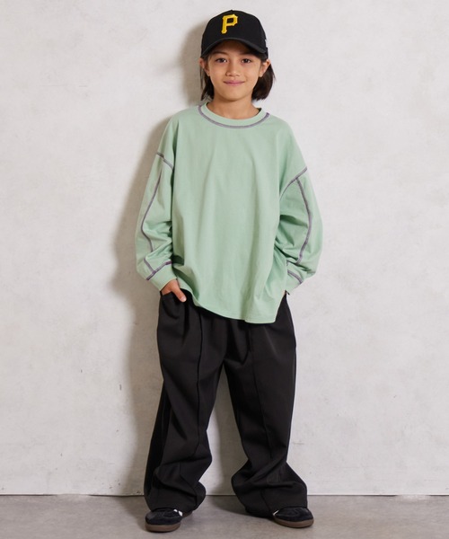 PAIRMANON STREET(ペアマノンストリート)の「【綿100%】配色ステッチ 長袖 Tシャツ【PAIRMANON STREET】(Tシャツ/カットソー・キッズ・ブラック/ミント/イエロー/アイボリー/ホワイト/ライトブルー・90/160/150/140/130/120/110/100)」の11枚目の写真