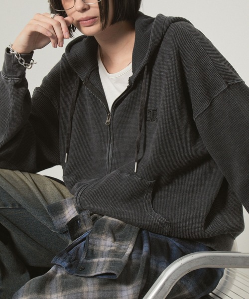 Mal.ワッフルパーカー/チャコール セール】【Alfred Alex】ヴィンテージ加工スノーウォッシュワン