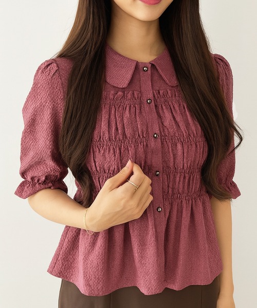 31 Sons de mode（トランテアン　ソン　ドゥ　モード）の「一部店舗限定 シャーリングペプラムブラウス（シャツ/ブラウス・レディース・ブラウン/ピンク/ブラック・ﾌﾘ-）」の3枚目の写真