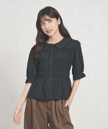 一部店舗限定 シャーリングペプラムブラウス