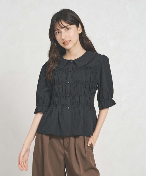 31 Sons de mode（トランテアン　ソン　ドゥ　モード）の「一部店舗限定 シャーリングペプラムブラウス（シャツ/ブラウス・レディース・ブラウン/ピンク/ブラック・ﾌﾘ-）」の2枚目の写真