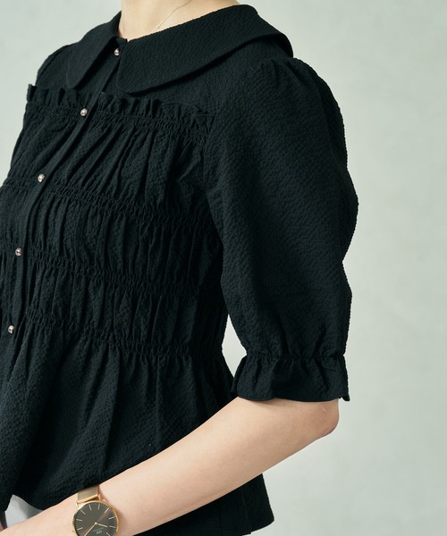 31 Sons de mode（トランテアン　ソン　ドゥ　モード）の「一部店舗限定 シャーリングペプラムブラウス（シャツ/ブラウス・レディース・ブラウン/ピンク/ブラック・ﾌﾘ-）」の6枚目の写真