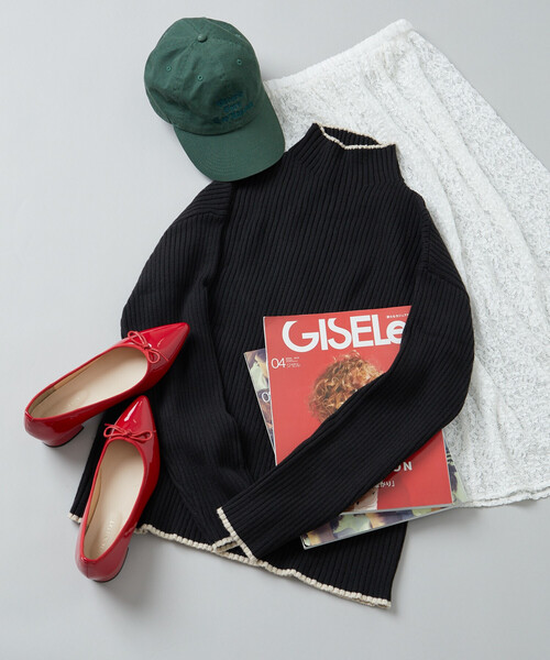 FREAK'S STORE（フリークスストア）の「限定展開　配色 ライン リブニット ハイネック プルオーバー（ニット/セーター・レディース・パープル/ネイビー/ライトグレー/ブラック/オフホワイト/ナチュラル/ブルー/ブラウン・ﾌﾘ-）」の3枚目の写真