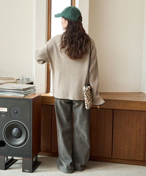 FREAK'S STORE（フリークスストア）の「限定展開　配色 ライン リブニット ハイネック プルオーバー（ニット/セーター・レディース・パープル/ネイビー/ライトグレー/ブラック/オフホワイト/ナチュラル/ブルー/ブラウン・ﾌﾘ-）」の14枚目の写真