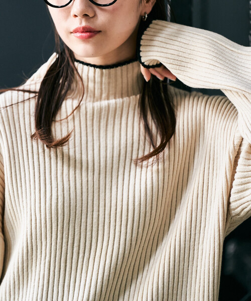 FREAK'S STORE（フリークスストア）の「限定展開　配色 ライン リブニット ハイネック プルオーバー（ニット/セーター・レディース・パープル/ネイビー/ライトグレー/ブラック/オフホワイト/ナチュラル/ブルー/ブラウン・ﾌﾘ-）」の19枚目の写真