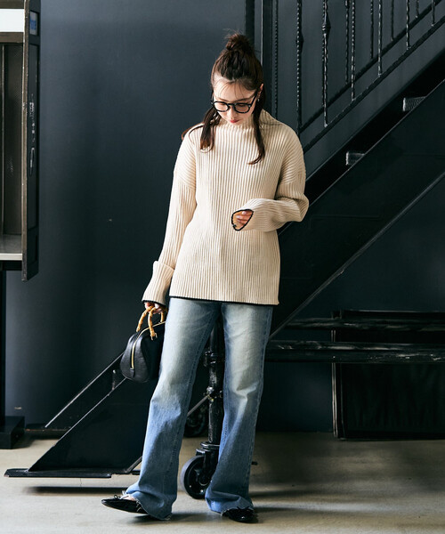 FREAK'S STORE（フリークスストア）の「限定展開　配色 ライン リブニット ハイネック プルオーバー（ニット/セーター・レディース・パープル/ネイビー/ライトグレー/ブラック/オフホワイト/ナチュラル/ブルー/ブラウン・ﾌﾘ-）」の20枚目の写真