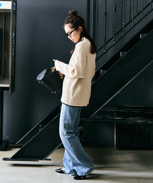 FREAK'S STORE（フリークスストア）の「限定展開　配色 ライン リブニット ハイネック プルオーバー（ニット/セーター・レディース・パープル/ネイビー/ライトグレー/ブラック/オフホワイト/ナチュラル/ブルー/ブラウン・ﾌﾘ-）」の21枚目の写真