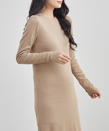 バックスリット マキシ丈 長袖 カット ワンピース