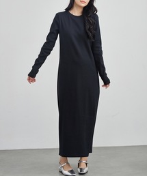 バックスリット マキシ丈 長袖 カット ワンピース