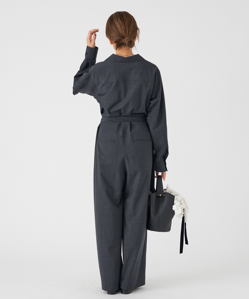 セール】オープンカラージャンプスーツ（つなぎ/オールインワン