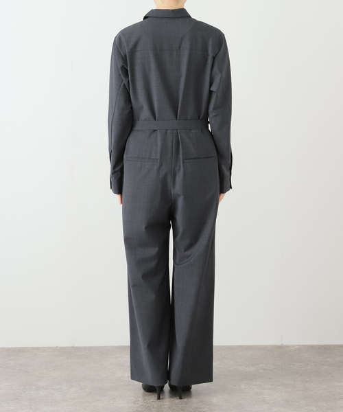 コットンリネンオープンカラージャンプスーツ（ツナギ） コットンリネンオープンカラージャンプスーツ（ツナギ） コットン