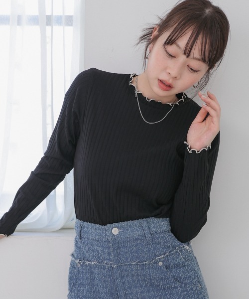 Bab(バブ)の「【ボトルネック/ハイネック 選べるデザイン】ウェーブメローリブカットソー(Tシャツ/カットソー・レディース・ライトグレー/ベージュ系その他/オレンジ系その他2/テラコッタ/ライトグレー系/ベージュ/ブラック/アイボリー/ブラック系その他/アイボリー系・M)」の3枚目の写真