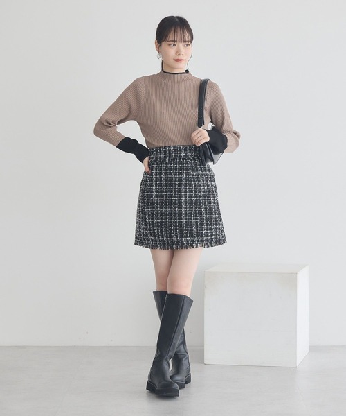 earth music&ecology（アースミュージックアンドエコロジー）の「フリンジツイードミニスカート（スカート・レディース・ブラック/アイボリー・M/S）」の14枚目の写真