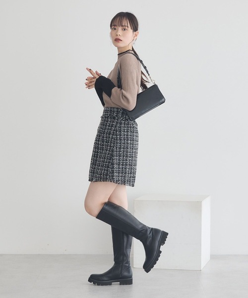 earth music&ecology（アースミュージックアンドエコロジー）の「フリンジツイードミニスカート（スカート・レディース・ブラック/アイボリー・M/S）」の15枚目の写真