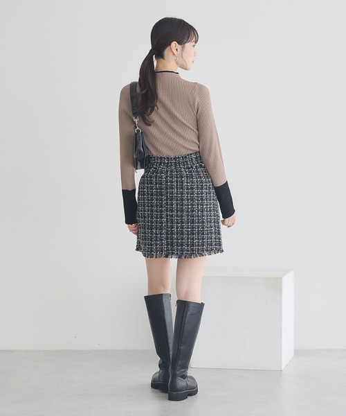 earth music&ecology（アースミュージックアンドエコロジー）の「フリンジツイードミニスカート（スカート・レディース・ブラック/アイボリー・M/S）」の16枚目の写真