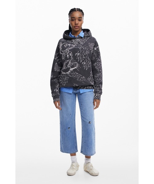 Desigual（デシグアル）の「ミッキーマウス レタープリント ディストレス加工フーディ（スウェット・レディース・ブラック・S/M/L）」の5枚目の写真
