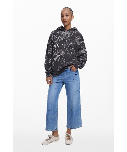 Desigual（デシグアル）の「ミッキーマウス レタープリント ディストレス加工フーディ（スウェット・レディース・ブラック・S/M/L）」の4枚目の写真