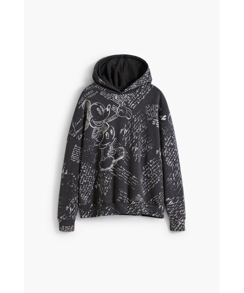 Desigual（デシグアル）の「ミッキーマウス レタープリント ディストレス加工フーディ（スウェット・レディース・ブラック・S/M/L）」の2枚目の写真
